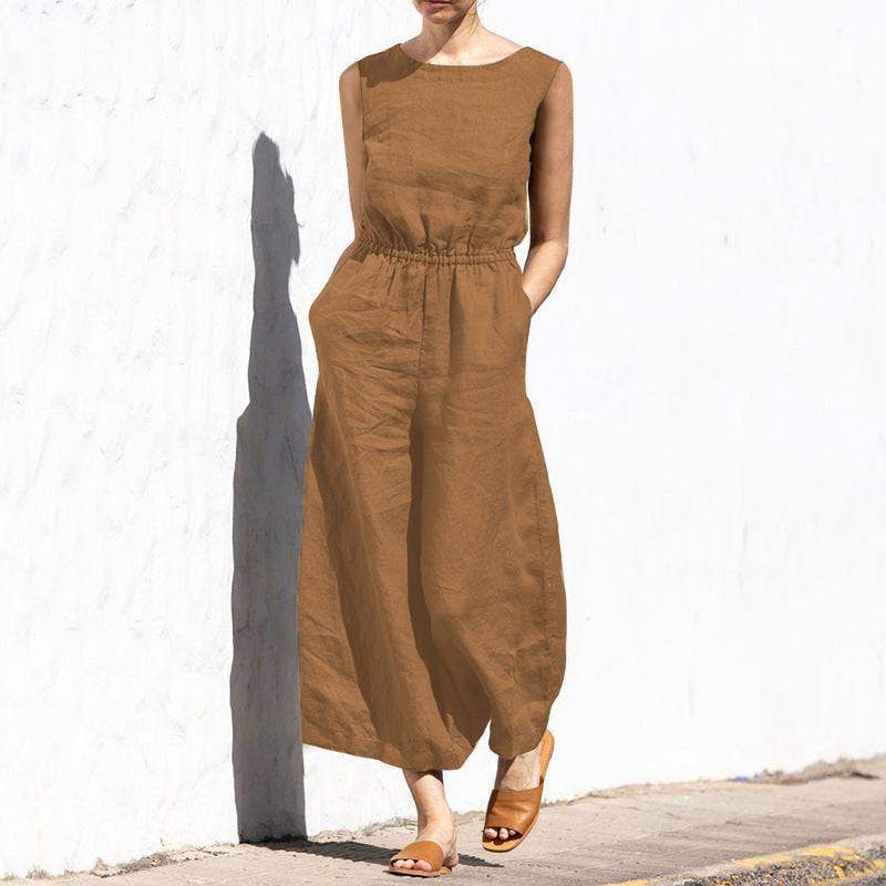 Ärmeloser, entspannter Jumpsuit für Damen — Vayrani — Ansicht 7 — Farbe Braun