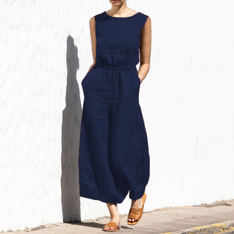 Ärmeloser, entspannter Jumpsuit für Damen — Vayrani — Ansicht 5 — Farbe Marineblau