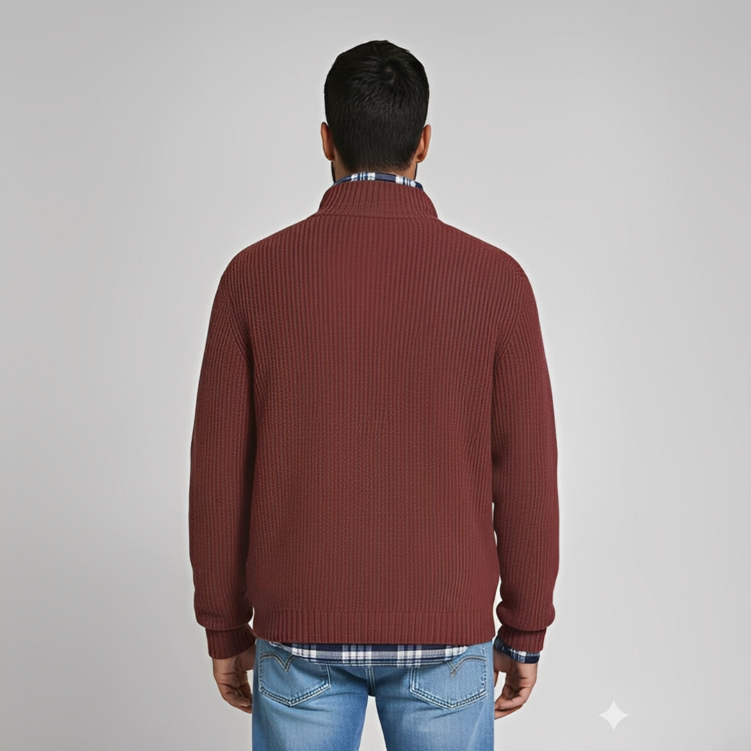 Bequemer und warmer Herren-Pullover mit Halbzip — Vayrani — Ansicht 5 — Farbe Rot