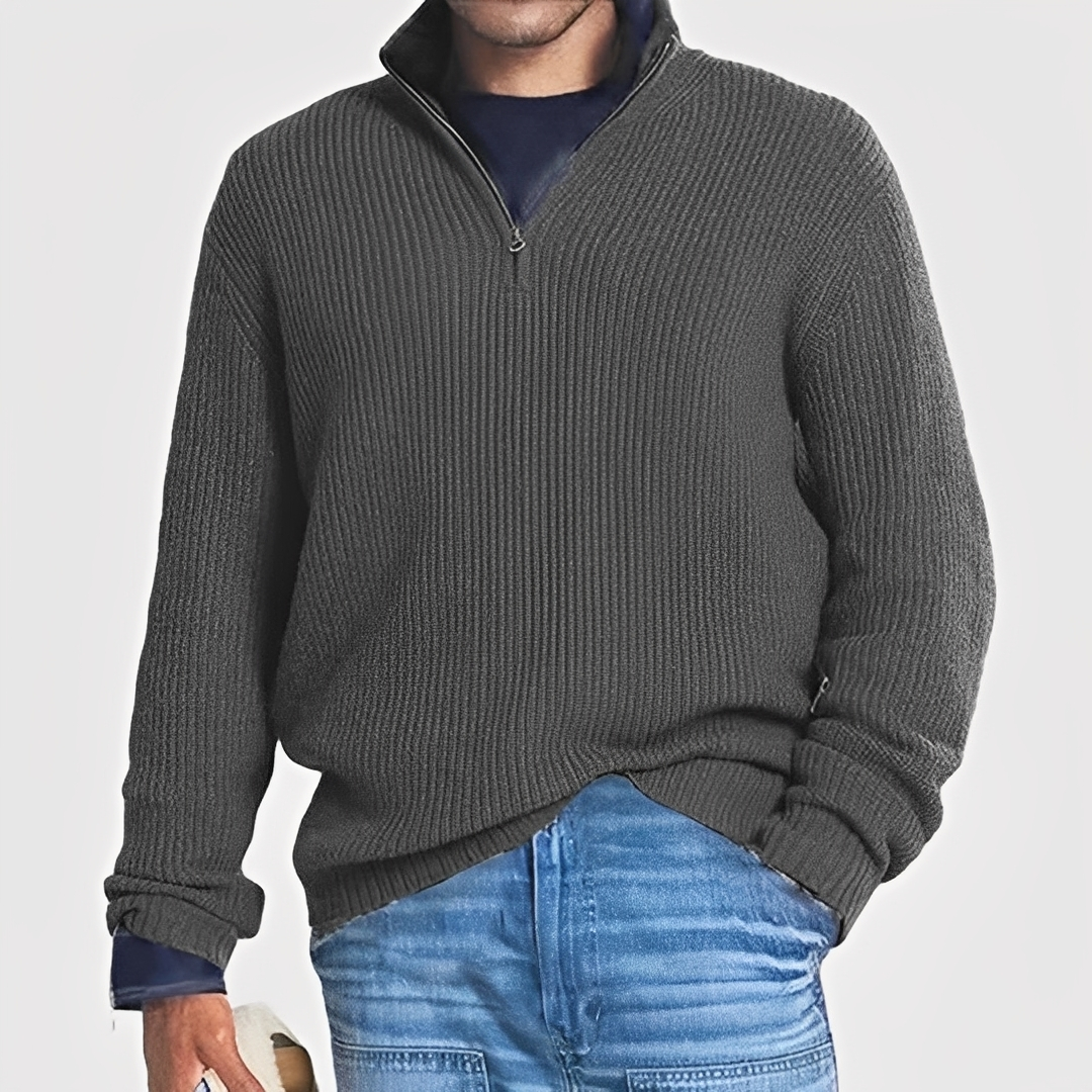 Bequemer und warmer Herren-Pullover mit Halbzip — Vayrani — Ansicht 4 — Farbe Grau