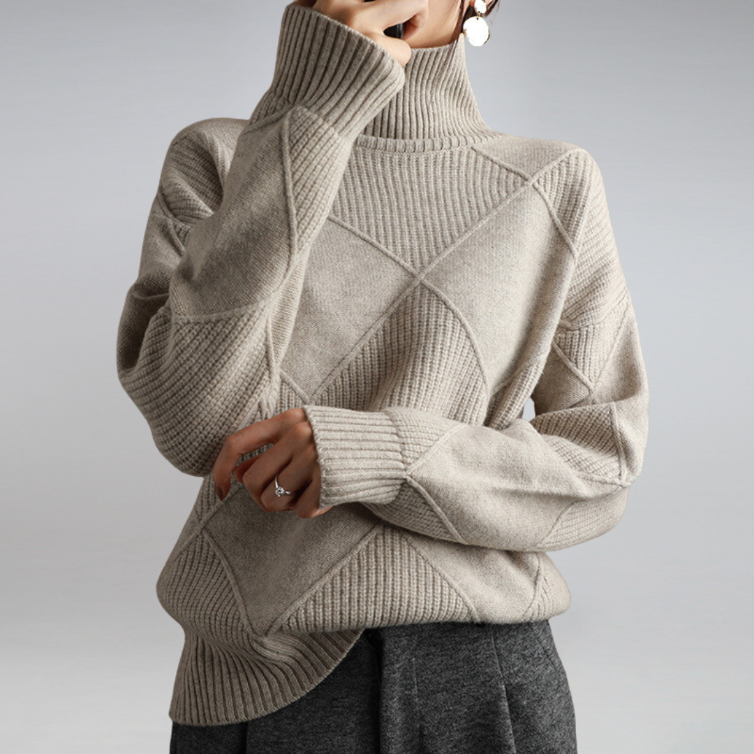 Damen Pullover mit Rollkragen — Vayrani — Ansicht 2 — Farbe Beige