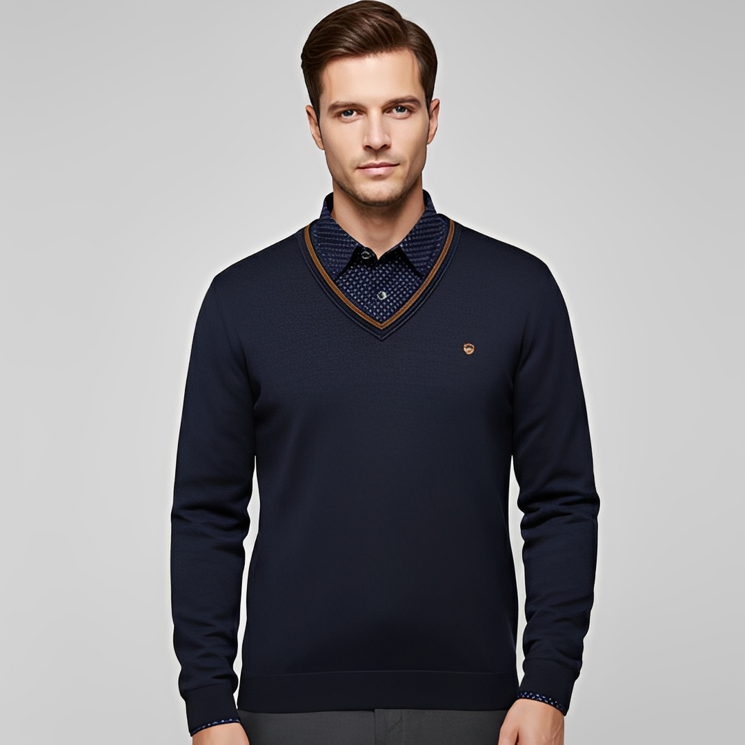 Eleganter und gemütlicher Pullover für Herren — Vayrani — Ansicht 8 — Farbe Dunkelblau