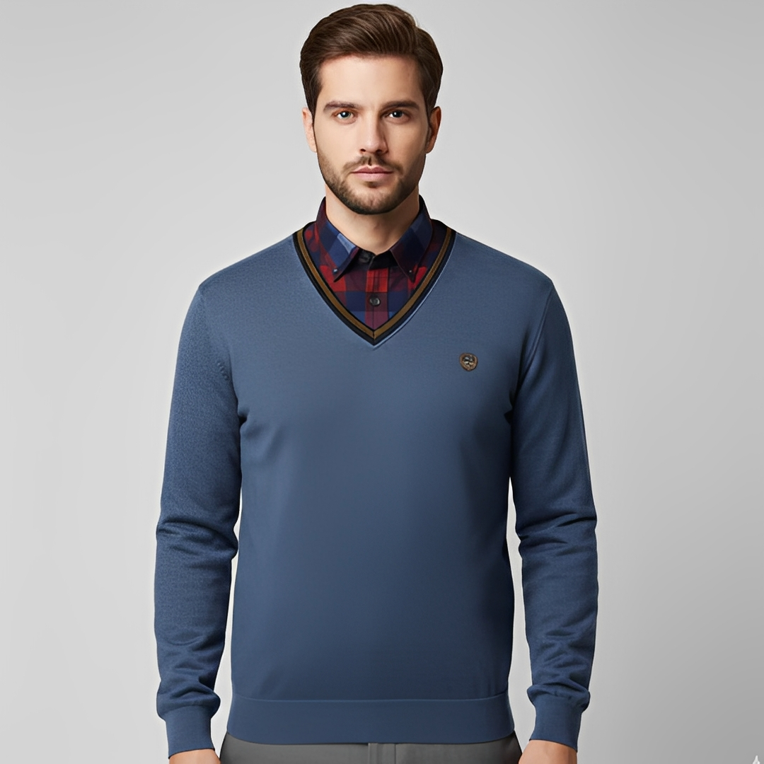 Eleganter und gemütlicher Pullover für Herren — Vayrani — Ansicht 5 — Farbe Grau Blau