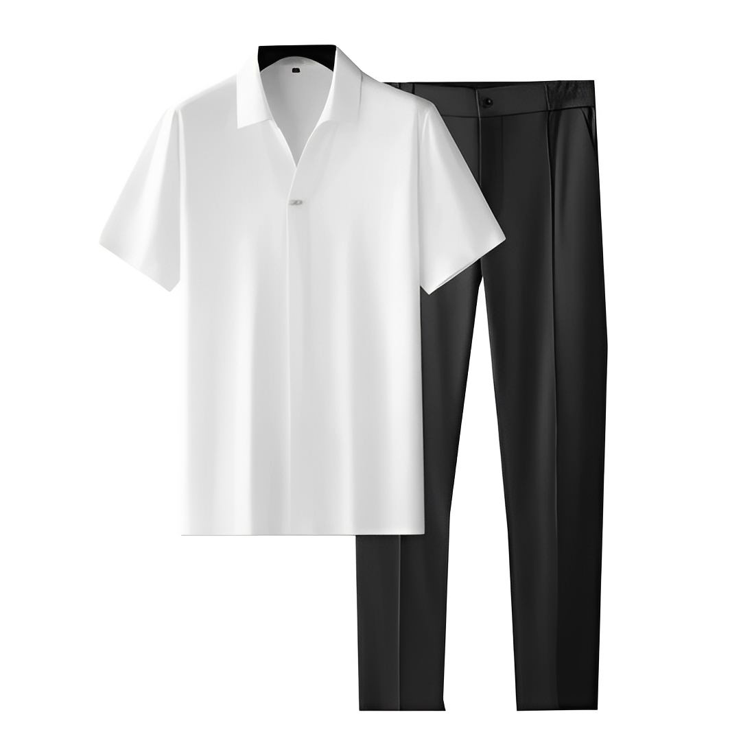 Herren Sommer Outfit: Hemd und Hose Set — Vayrani — Ansicht 2 — Farbe Weiß