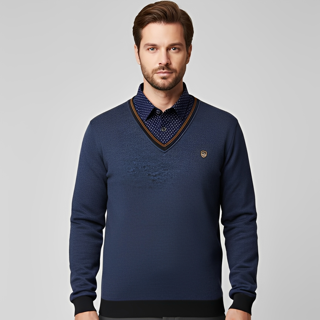Eleganter und gemütlicher Pullover für Herren — Vayrani — Ansicht 6 — Farbe Blau Rot