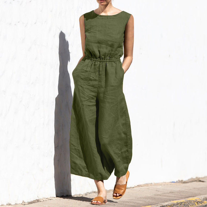 Ärmeloser, entspannter Jumpsuit für Damen — Vayrani — Ansicht 3 — Farbe Olive