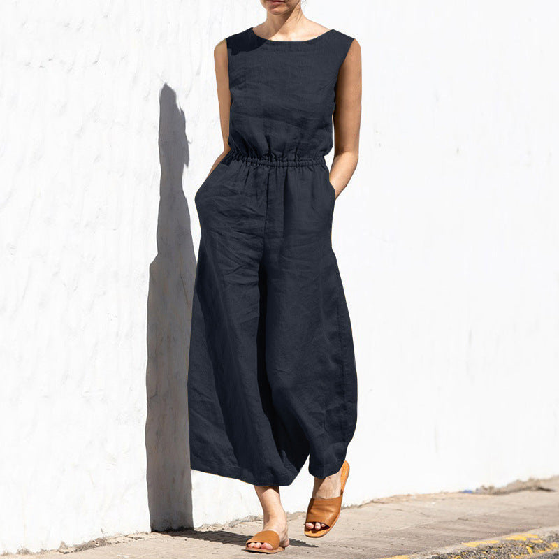 Ärmeloser, entspannter Jumpsuit für Damen — Vayrani — Ansicht 8 — Farbe Schwarz