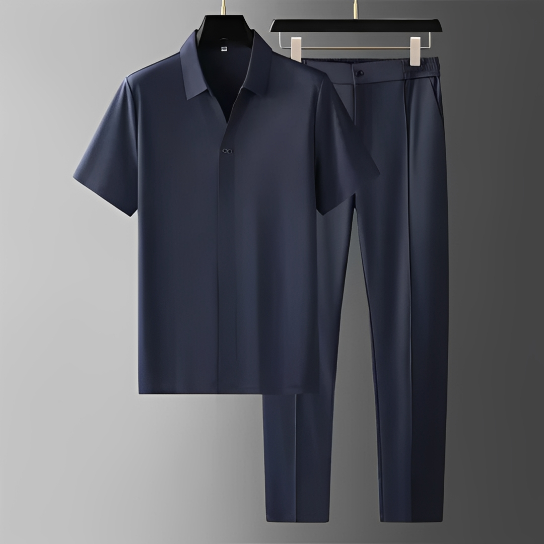 Herren Sommer Outfit: Hemd und Hose Set — Vayrani — Ansicht 3 — Farbe Marineblau