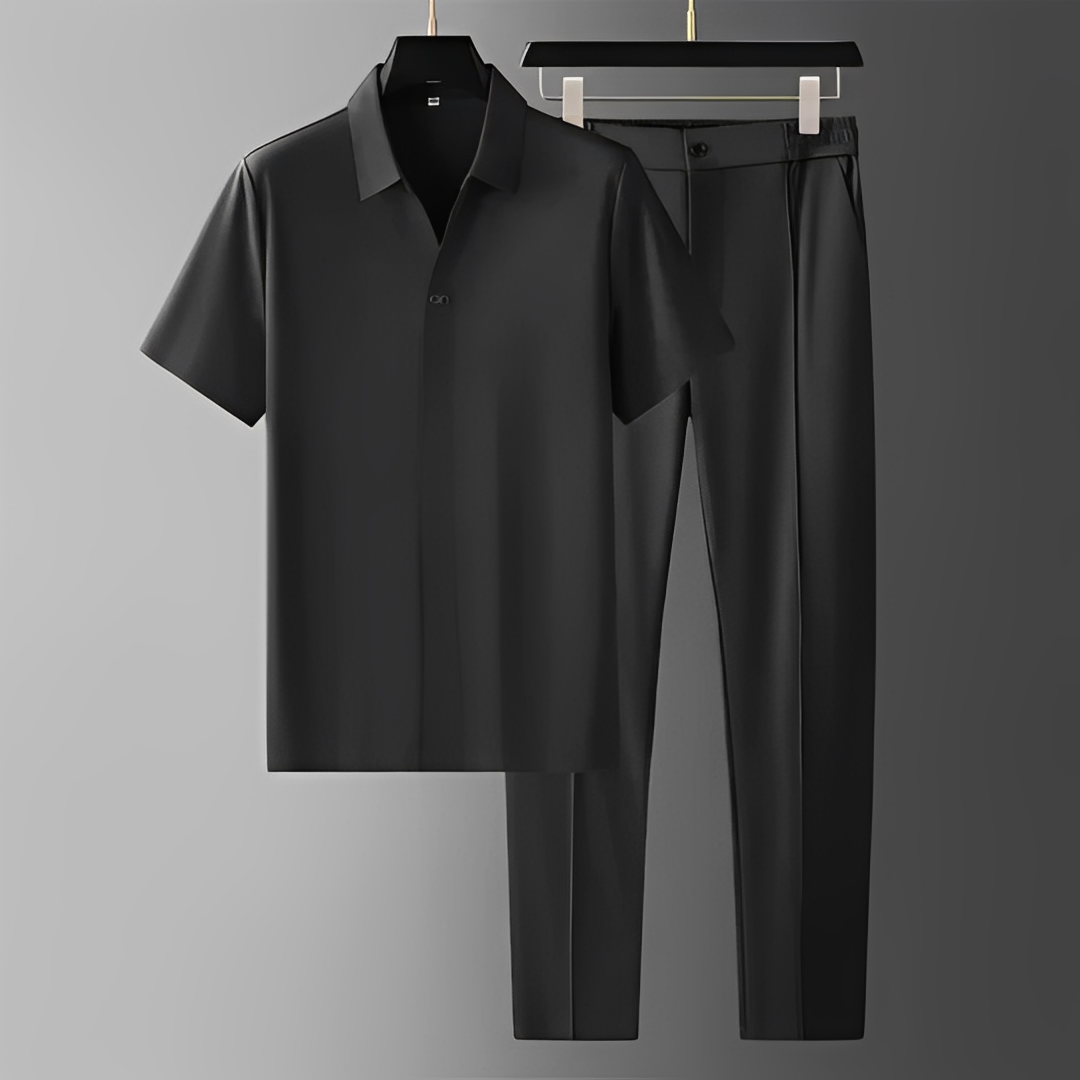 Herren Sommer Outfit: Hemd und Hose Set — Vayrani — Ansicht 4 — Farbe Schwarz