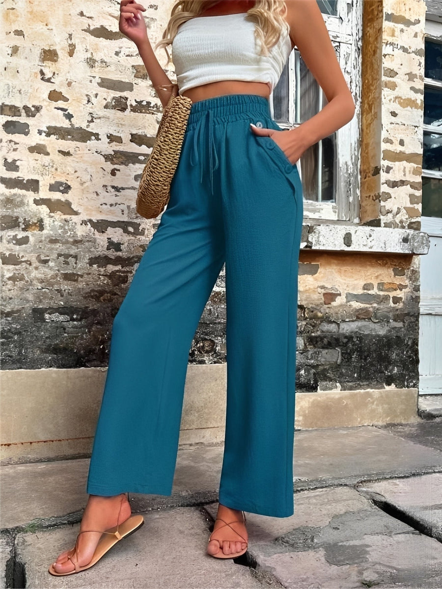 Elegante, weite Damenhose mit hohem Bund — Vayrani — Farbe Dunkelblau