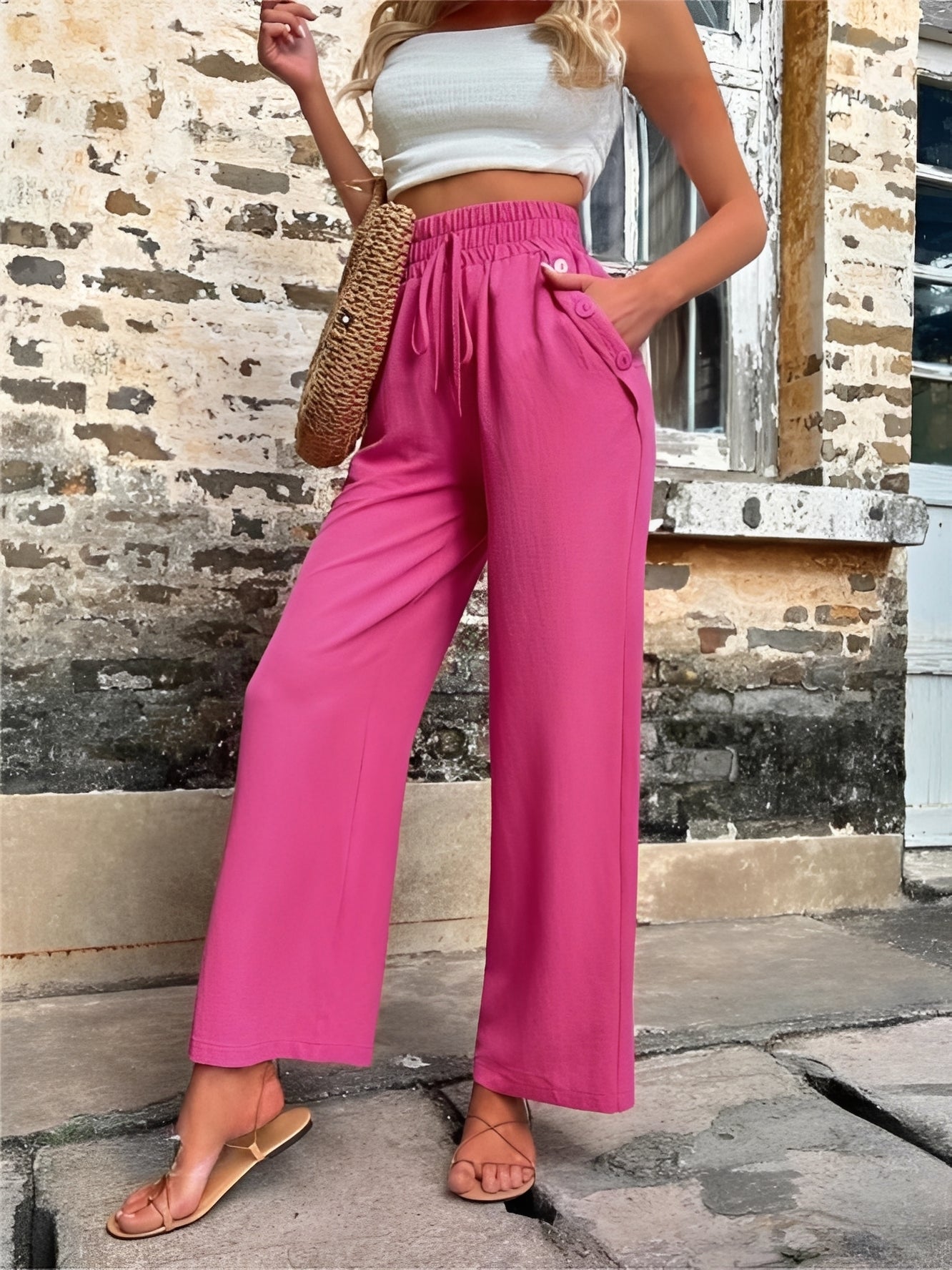 Elegante, weite Damenhose mit hohem Bund — Vayrani — Ansicht 8 — Farbe Grün
