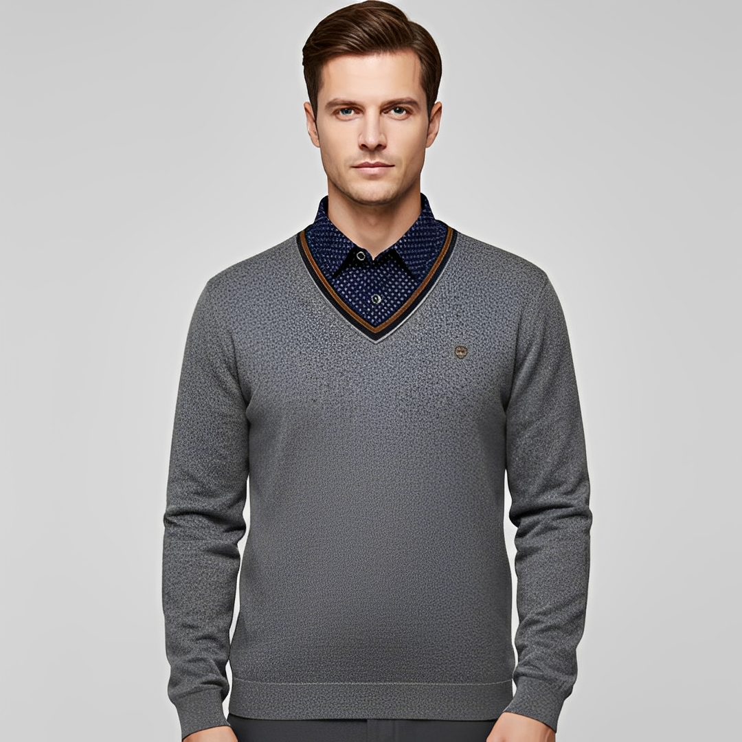Eleganter und gemütlicher Pullover für Herren — Vayrani — Farbe Grau Rot