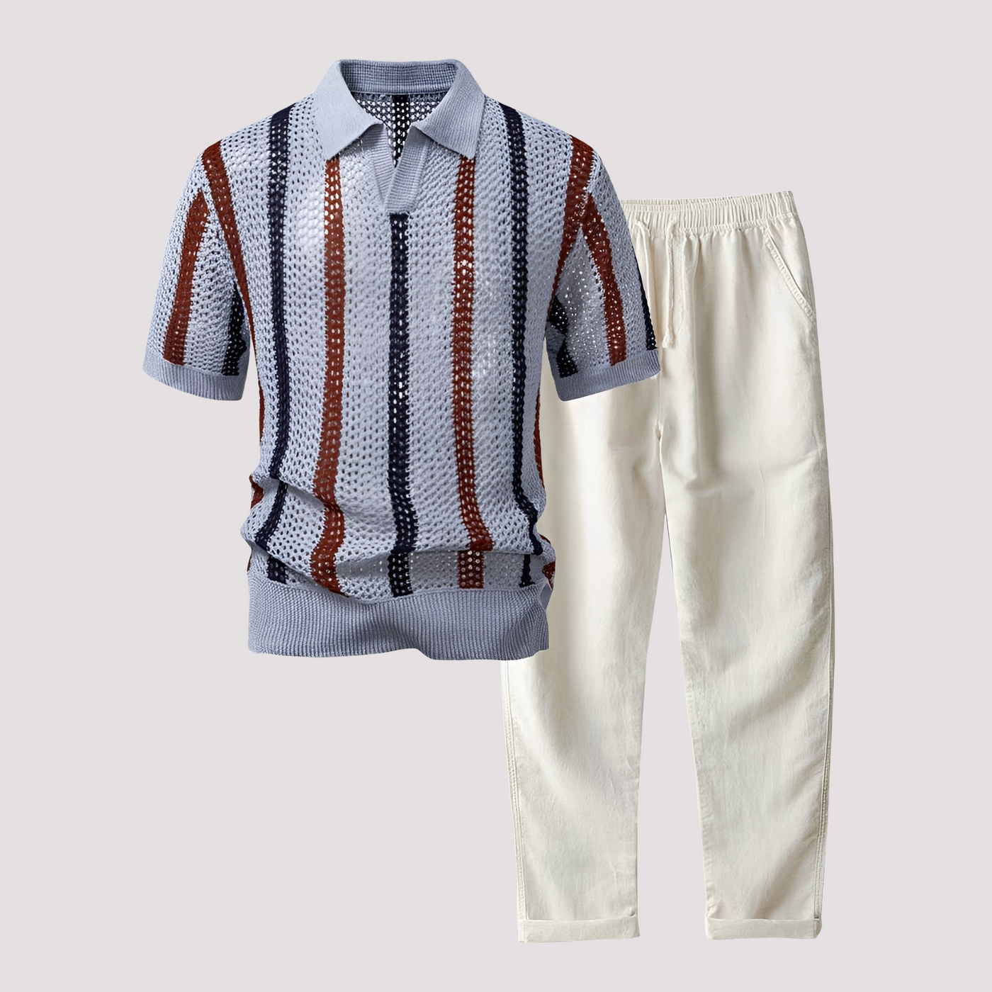 Komfortables Streifen-Polo mit passender Hose — Vayrani — Ansicht 2 — Farbe Blau / Weiß