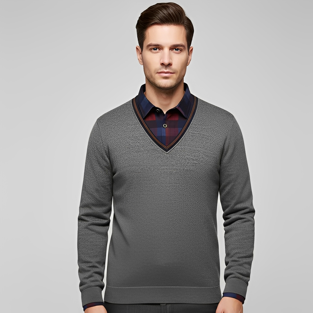 Eleganter und gemütlicher Pullover für Herren — Vayrani — Farbe Grau Rot