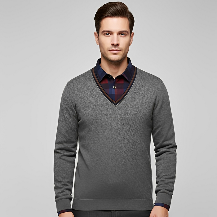 Eleganter und gemütlicher Pullover für Herren — Vayrani — Farbe Grau Rot