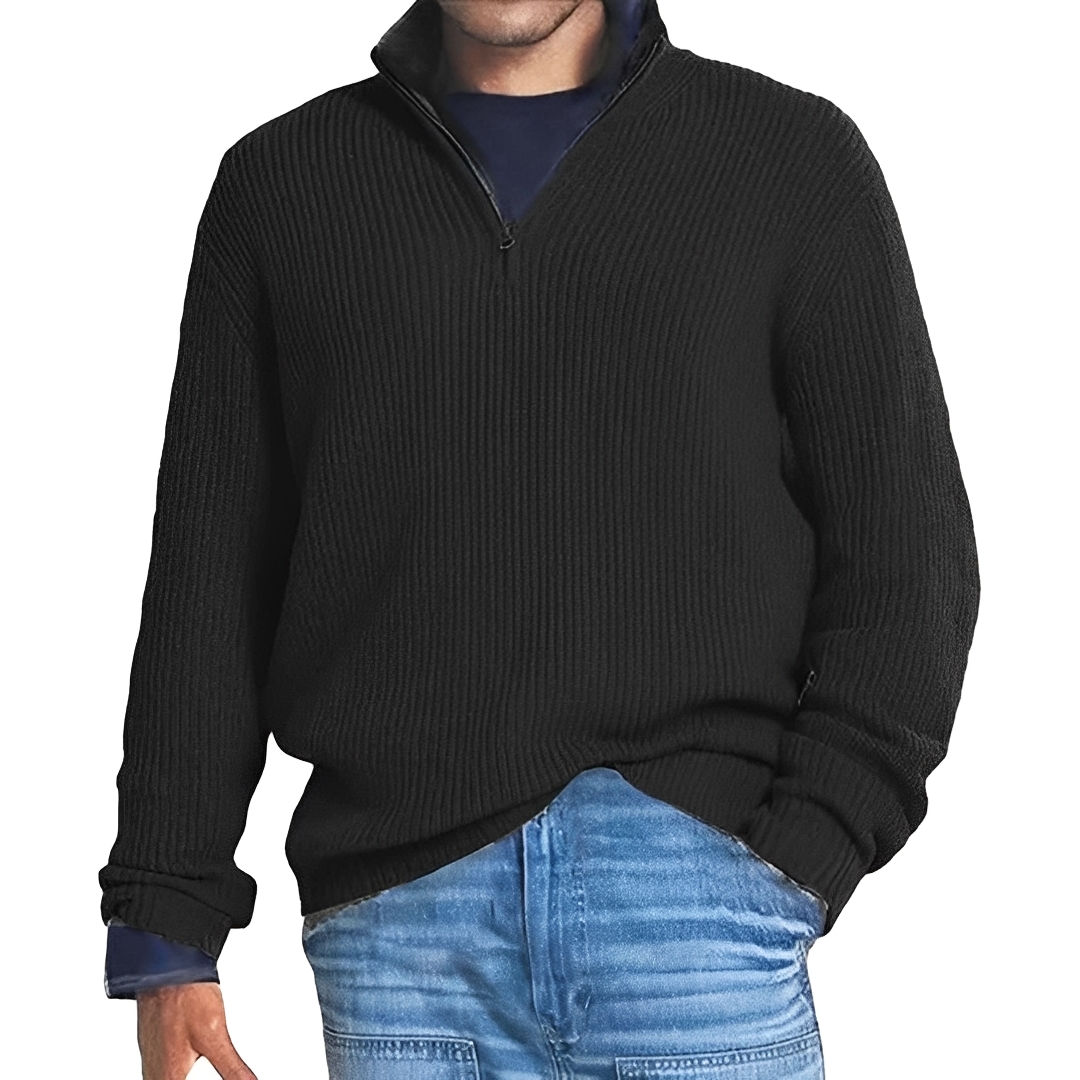 Bequemer und warmer Herren-Pullover mit Halbzip — Vayrani — Ansicht 6 — Farbe Schwarz