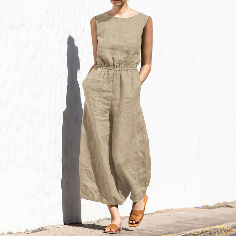 Ärmeloser, entspannter Jumpsuit für Damen — Vayrani — Ansicht 6 — Farbe Khaki