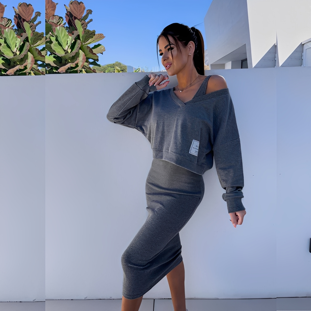 Séphora Damen Sweatshirt und lässiges Kleid Set — Vayrani — Ansicht 9 — Farbe Weißlich