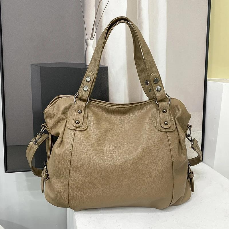 Geräumige Elegante Schultertasche — Vayrani — Ansicht 7 — Farbe Khaki