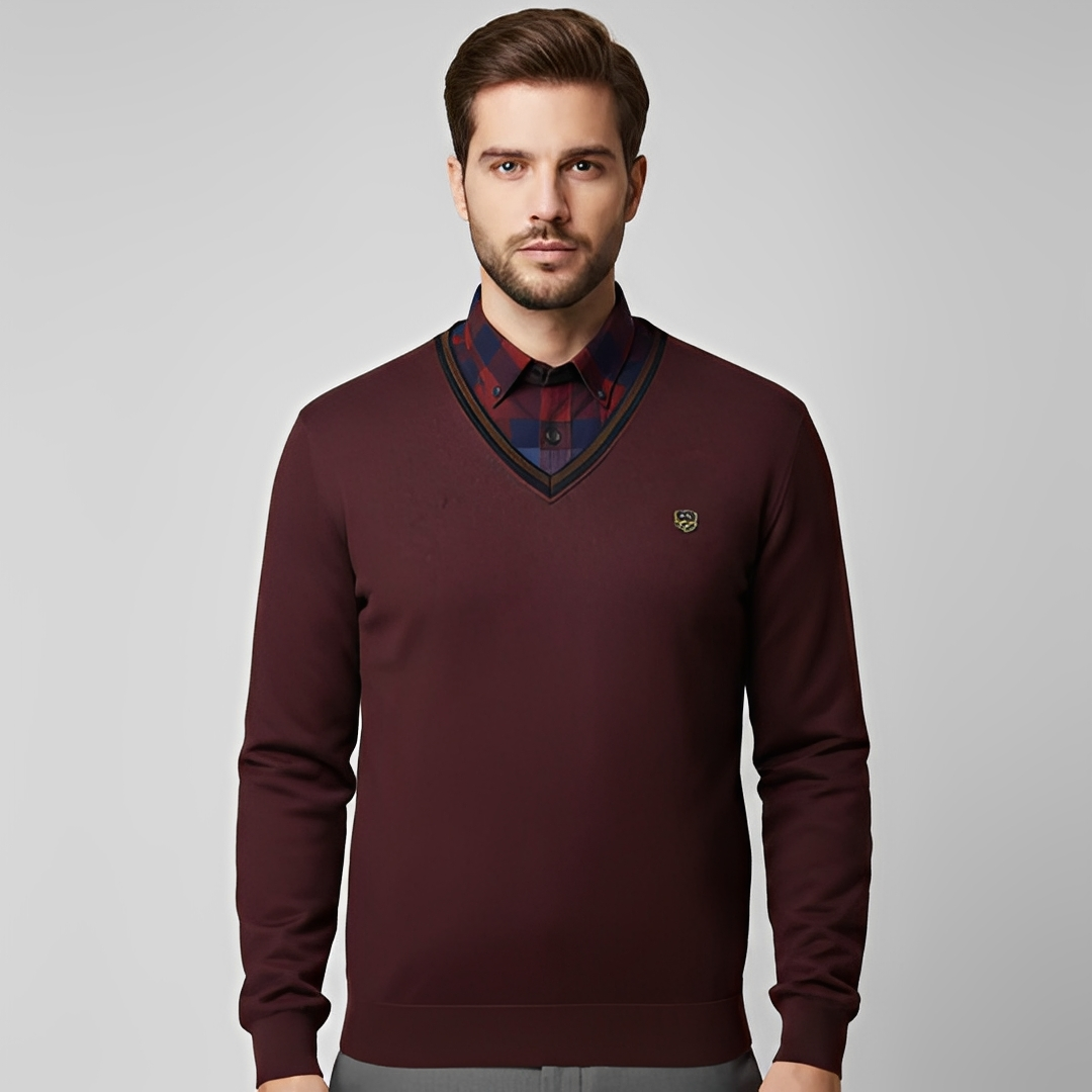 Eleganter und gemütlicher Pullover für Herren — Vayrani — Ansicht 3 — Farbe Rot Blau