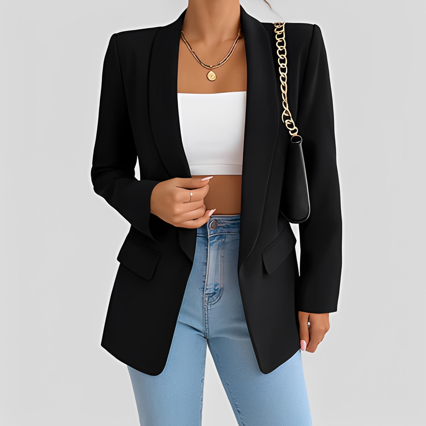 Eleganter Winterblazer für Frauen — Vayrani — Ansicht 8 — Farbe Schwarz