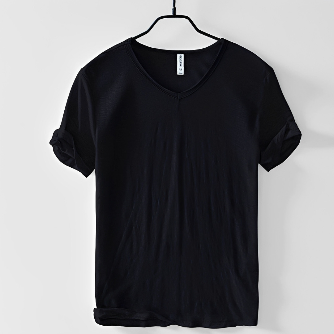 Einfarbiges Herren-T-Shirt — Vayrani — Ansicht 2 — Farbe Marineblau
