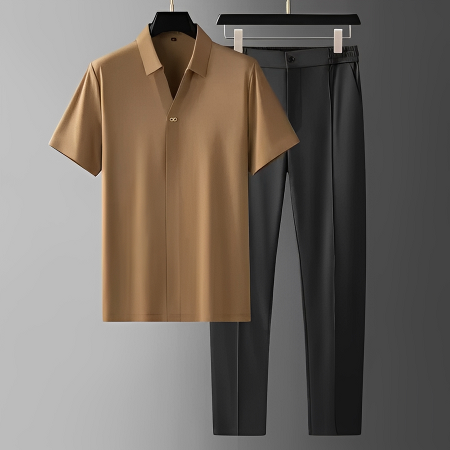 Herren Sommer Outfit: Hemd und Hose Set — Vayrani — Farbe Braun