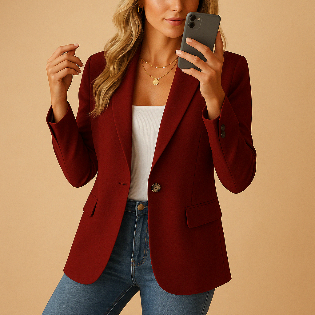 Elegante und Bequeme Taillierte Jacke — Vayrani — Ansicht 3 — Farbe Dunkelrot