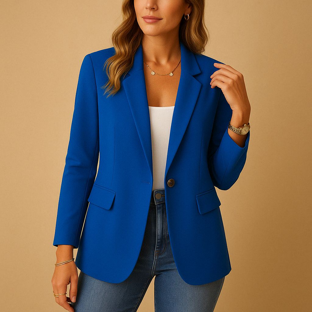 Elegante und Bequeme Taillierte Jacke — Vayrani — Ansicht 4 — Farbe Blau