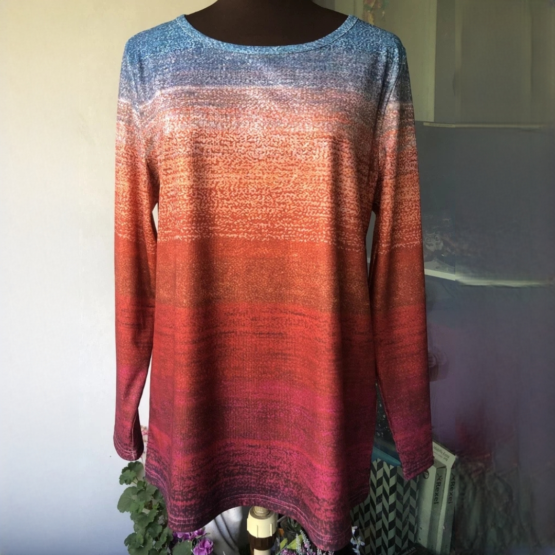Bluse Damen Langarm Rundhalsausschnitt Relaxed Fit Abgerundeter Saum
