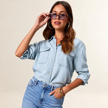 Damen Bluse Knopfleiste Brusttaschen Langarmroll-Tab Ärmel Relaxed Fit