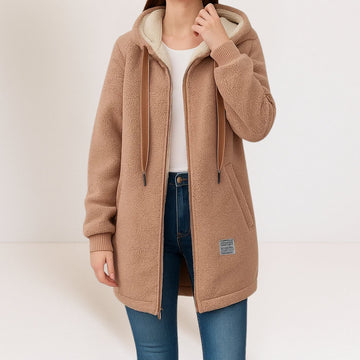 Damen Jacke Langarm Reißverschluss Kapuze Kordelzug Frontpatchtaschen Relaxed-Fit