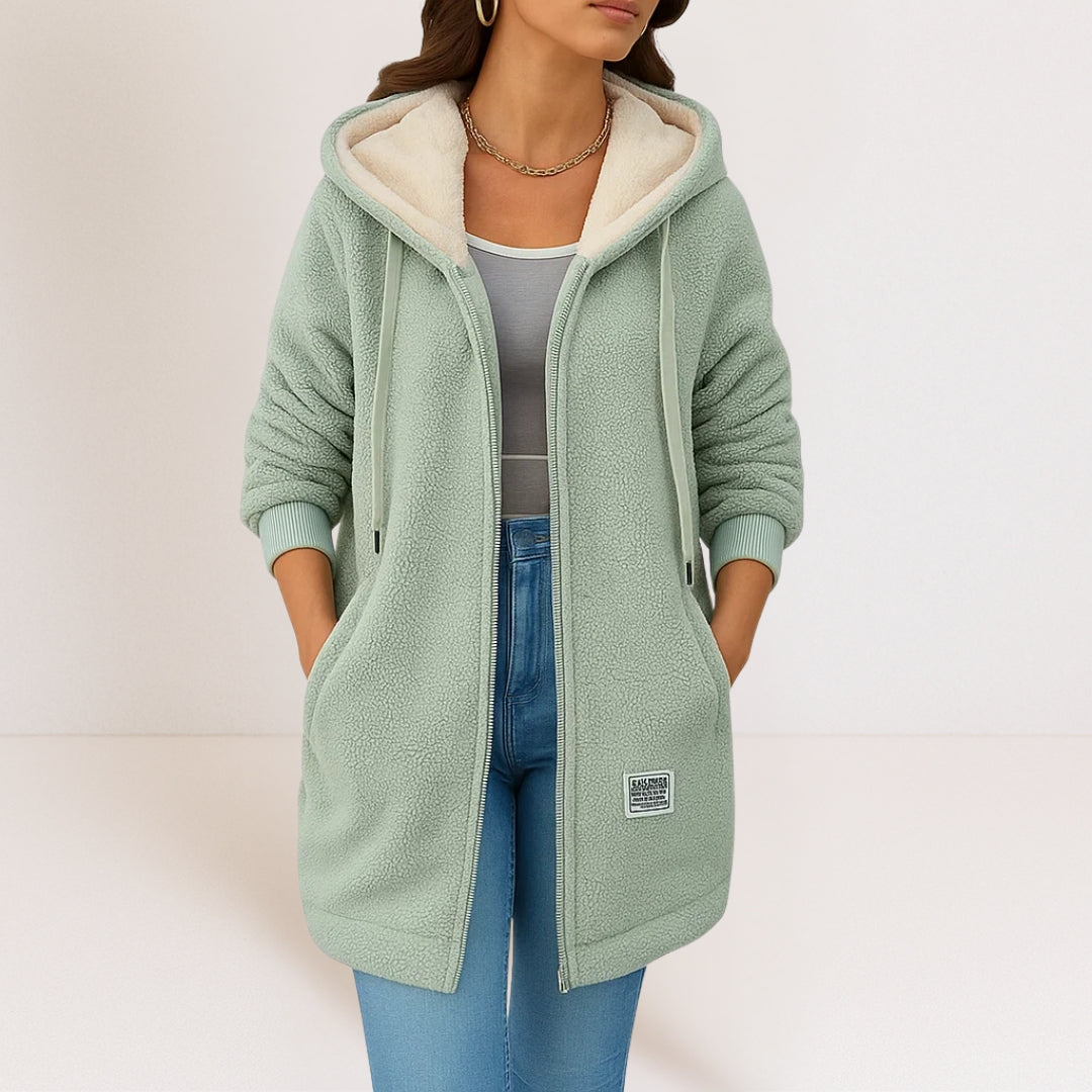 Damen Jacke Langarm Reißverschluss Kapuze Kordelzug Frontpatchtaschen Relaxed-Fit