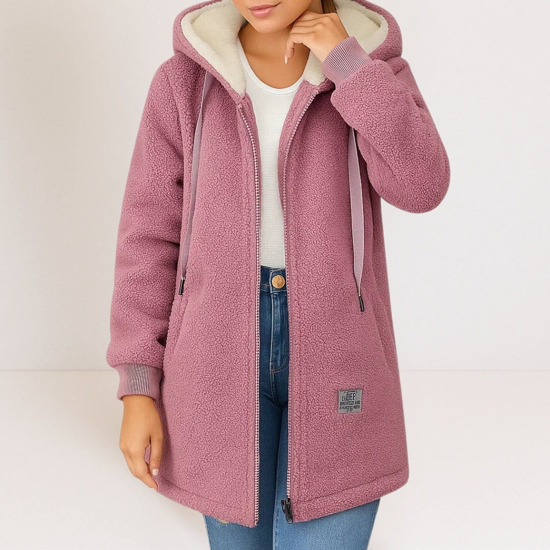 Damen Jacke Langarm Reißverschluss Kapuze Kordelzug Frontpatchtaschen Relaxed-Fit