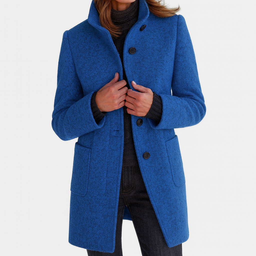 Damenjacke Hochkragen Knopfleiste Hüftlang Relaxed Fit