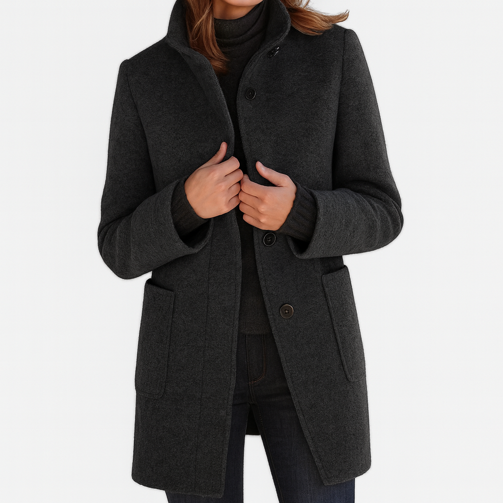 Damenjacke Hochkragen Knopfleiste Hüftlang Relaxed Fit