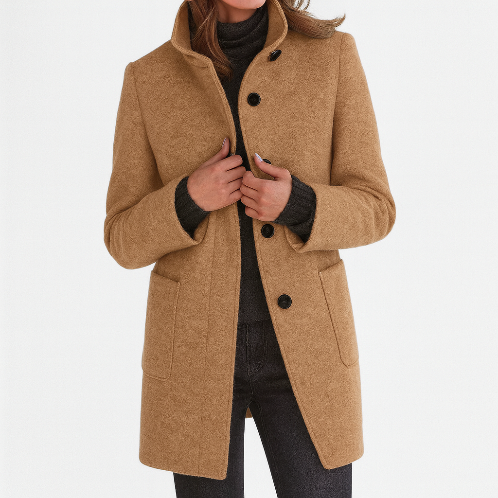Damenjacke Hochkragen Knopfleiste Hüftlang Relaxed Fit