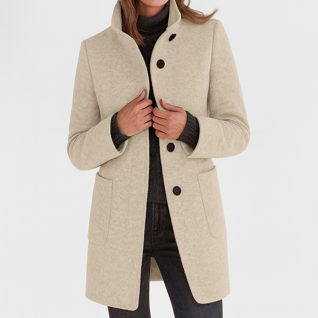 Damenjacke Hochkragen Knopfleiste Hüftlang Relaxed Fit