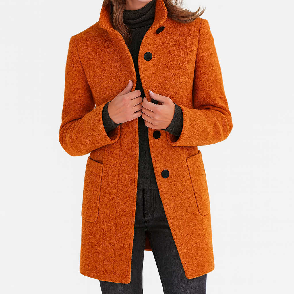 Damenjacke Hochkragen Knopfleiste Hüftlang Relaxed Fit