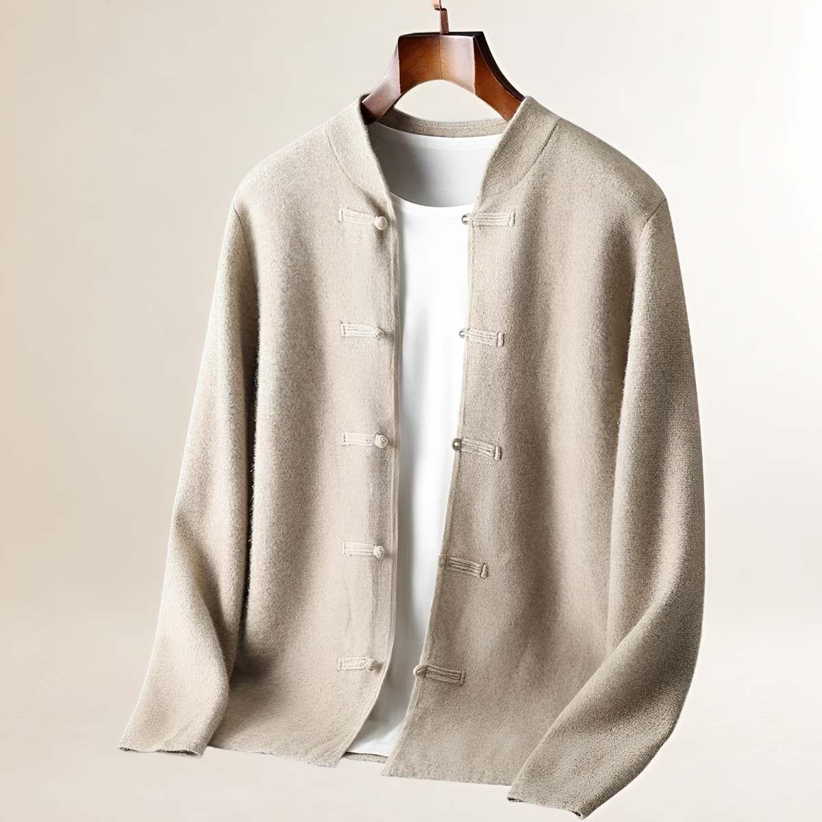Herren-Cardigan mit Stehkragen und Schlaufenknopfverschluss, Regularer Schnitt