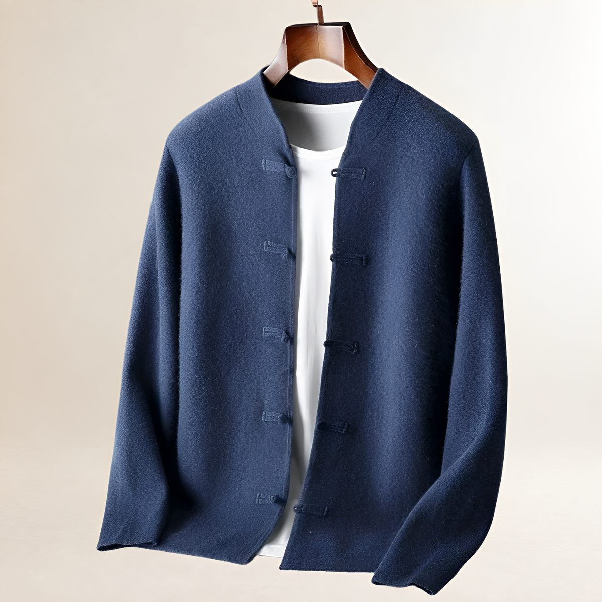 Herren-Cardigan mit Stehkragen und Schlaufenknopfverschluss, Regularer Schnitt