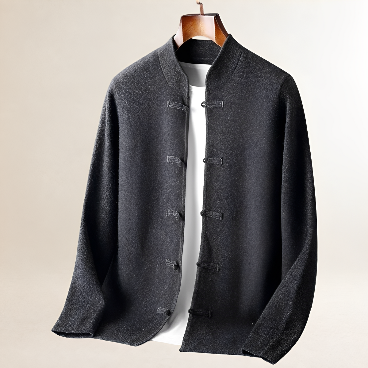 Herren-Cardigan mit Stehkragen und Schlaufenknopfverschluss, Regularer Schnitt