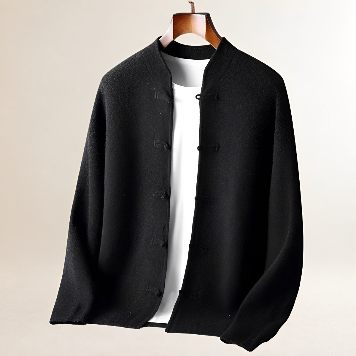 Herren-Cardigan mit Stehkragen und Schlaufenknopfverschluss, Regularer Schnitt