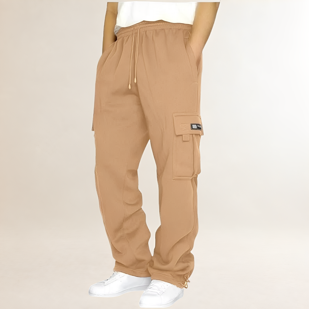 Herren Cargo Joggers mit Kordelzug, Signal-Taschen und weitem Bein