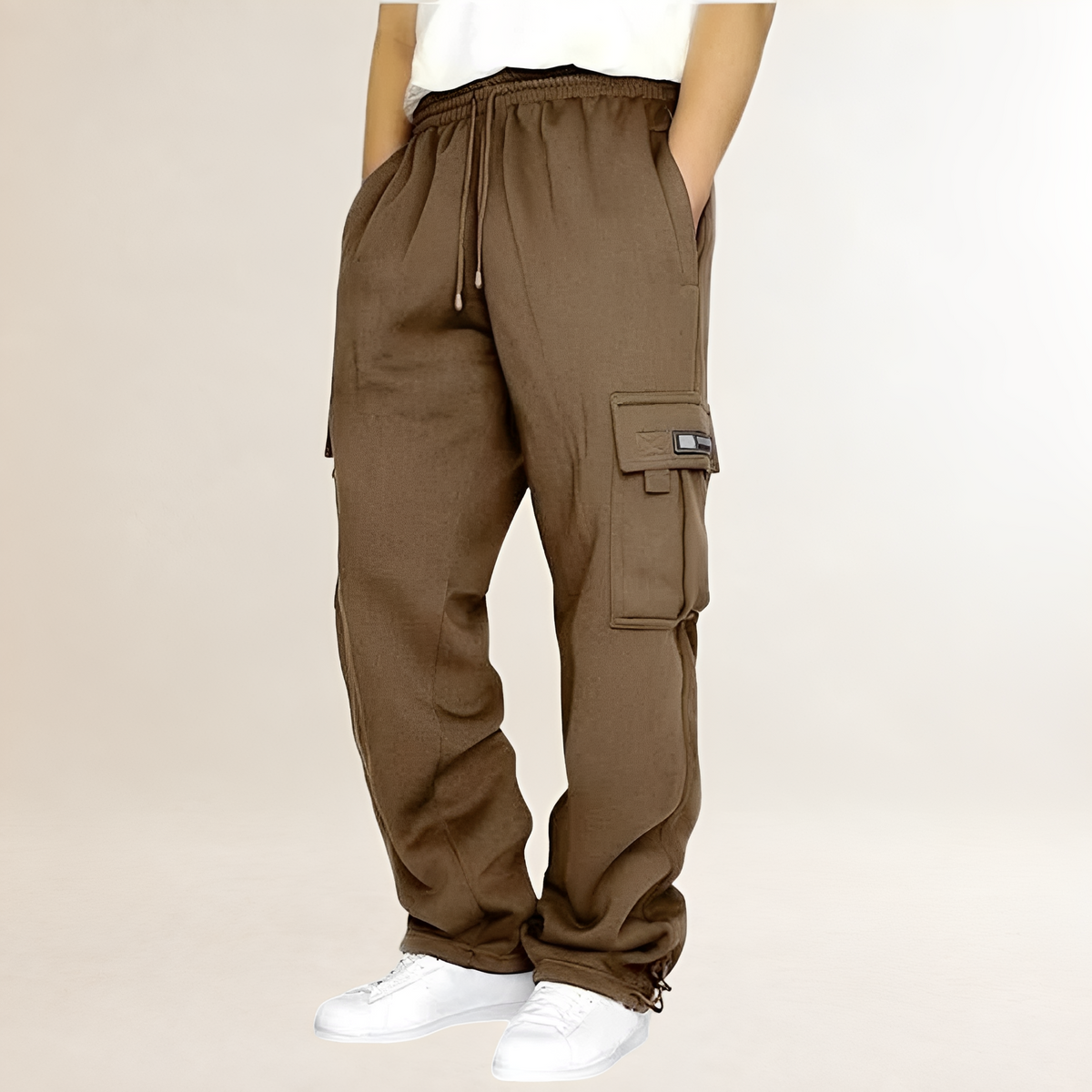 Herren Cargo Joggers mit Kordelzug, Signal-Taschen und weitem Bein