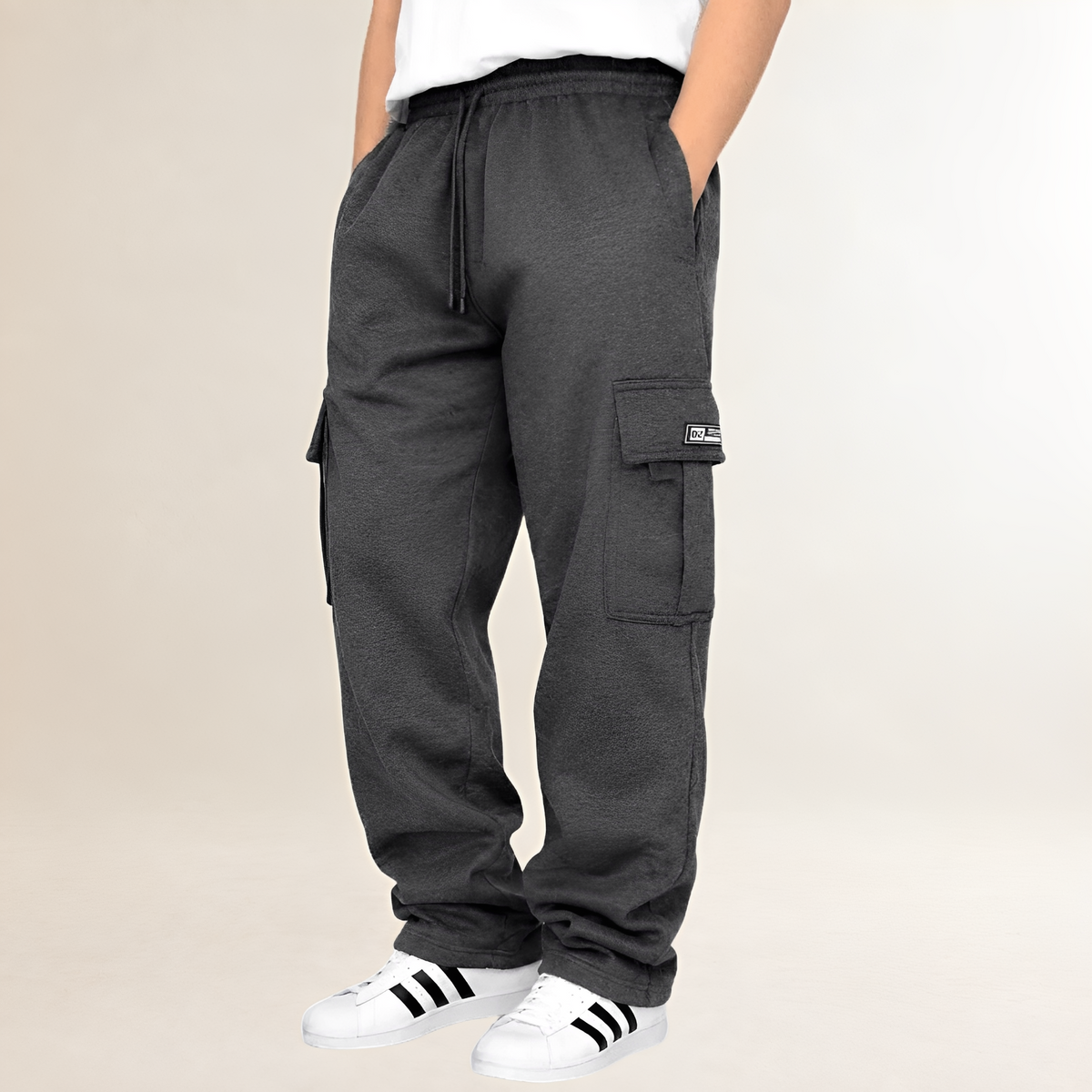 Herren Cargo Joggers mit Kordelzug, Signal-Taschen und weitem Bein