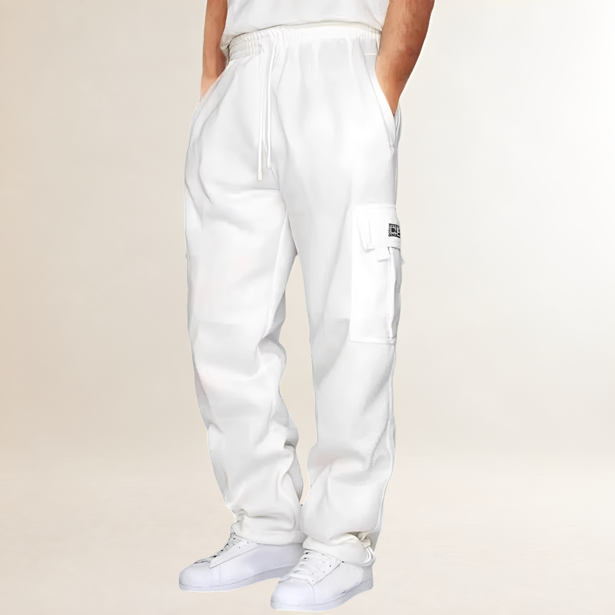Herren Cargo Joggers mit Kordelzug, Signal-Taschen und weitem Bein