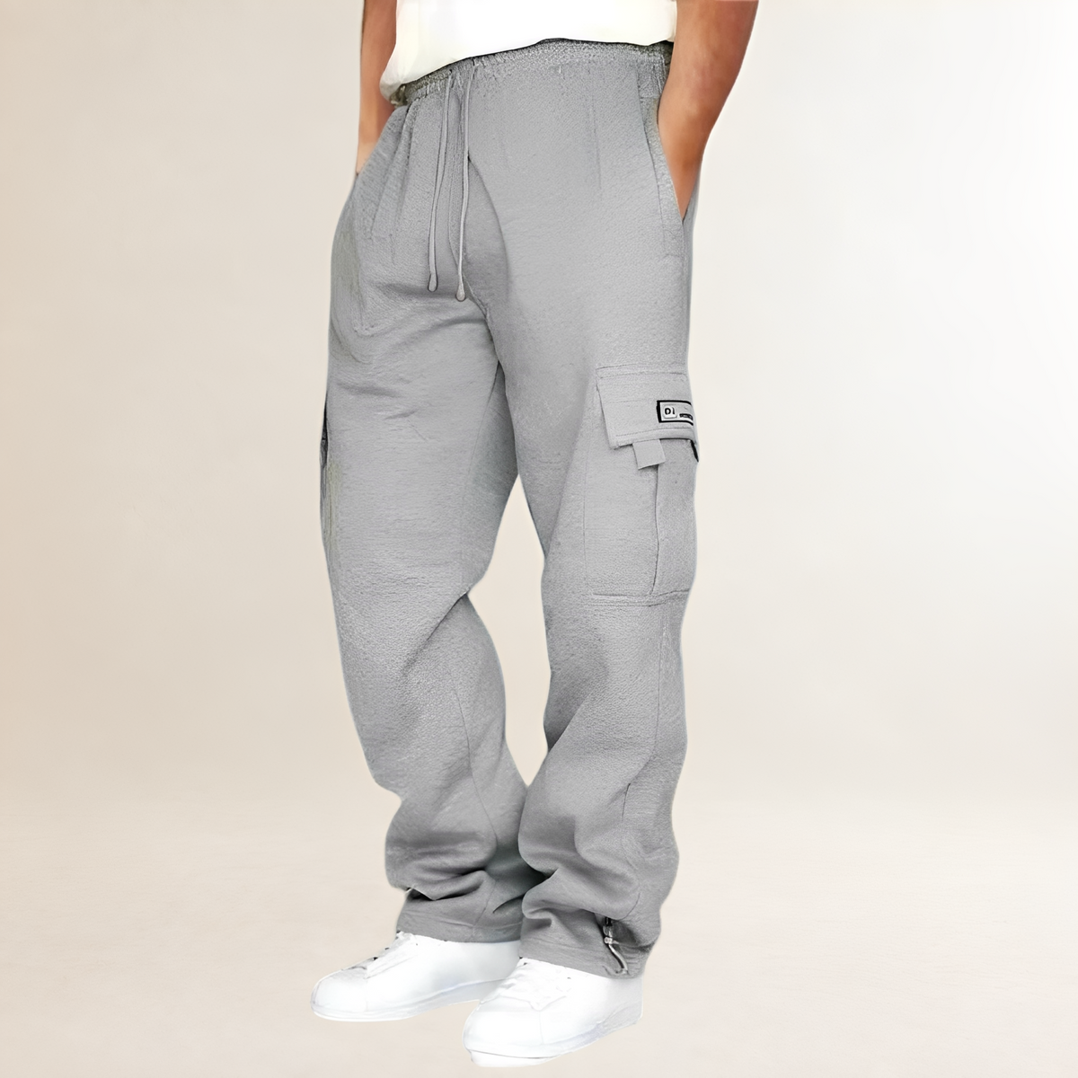 Herren Cargo Joggers mit Kordelzug, Signal-Taschen und weitem Bein