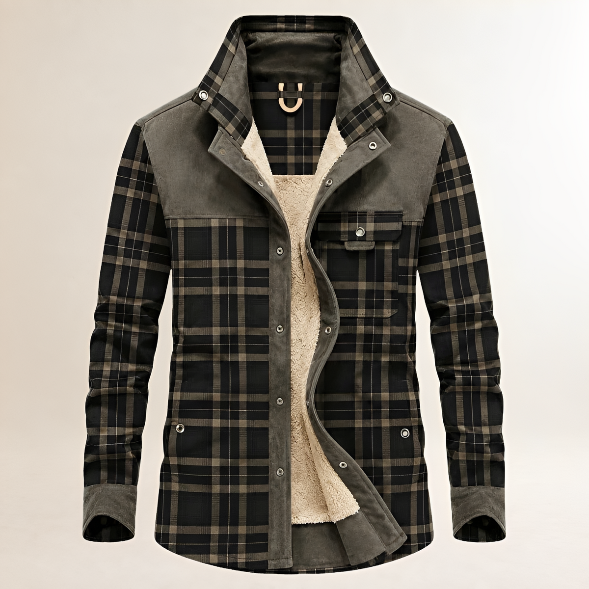 Herren Dapper-Jacke Karomuster mit Kontrast-Yoke, Brusttasche und Seitentaschen – Reguläre Passform