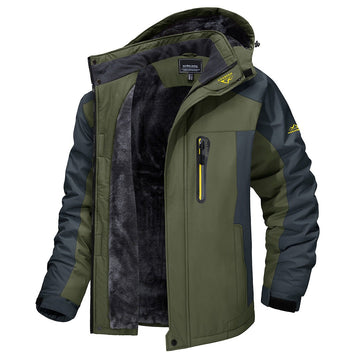 Herren isolierte Winterjacke mit abnehmbarer Kapuze, hoher Kragen, Reißverschluss-Brusttasche, verstellbarer Saum